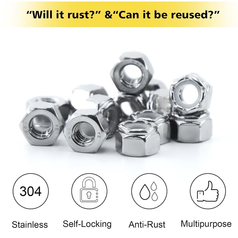 FOJOO 25 Pack 1/4"-20 Lock Nuts,304 (A2-70) Stainless Steel Nylon Insert Locknuts Standard Inch Thread Nylock Nuts for Hardware, Machinery, Automotive, Furniture Repair - Image 4